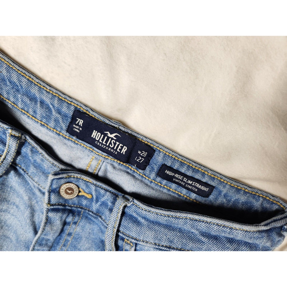 7R Hollister High Rise Slim Straight Vintage Stretch Light Wash Distressed Women - Picture 8 of 14